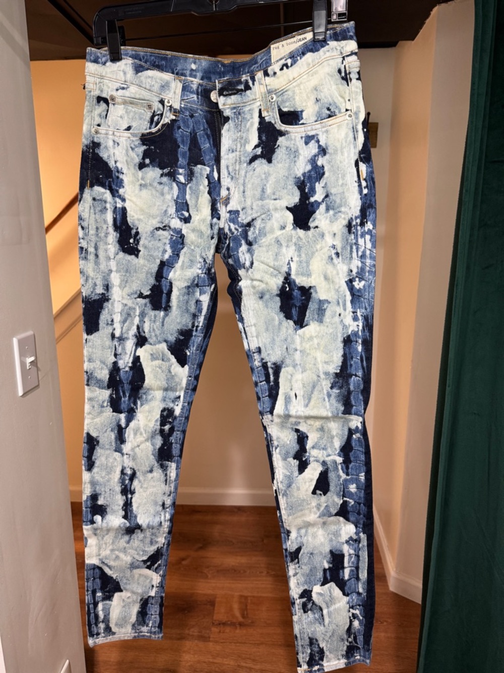 rag & bone Blue and White Tie-Dye Skinny Jeans